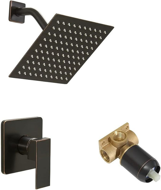 Shower Faucet Set Oil Rubbed Bronze, Bathroom Rainfall Shower System with Stainless Steel Rain Shower Head, Single Function Shower Trim Kit with Rough-in Valve