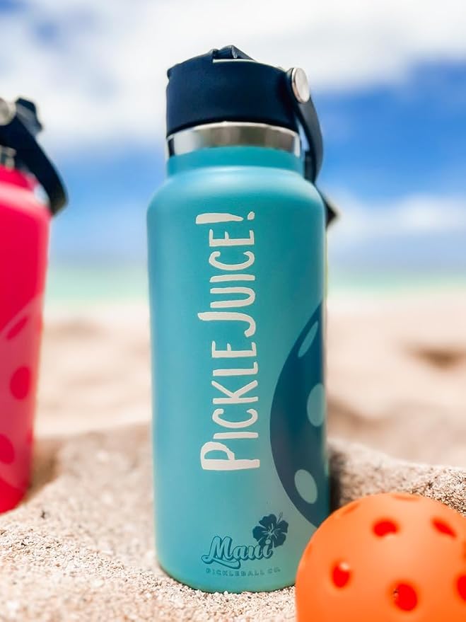 Maui Pickleball Co.™ Pickleball Water Bottle 32oz Pickleball Gifts Insulated Stainless Steel Water Bottle Funny Water Bottle PickleBall Accessories Sip/Straw Lid Pickleball Bottle Viral TikTok Bottle