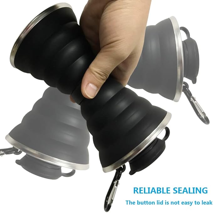 Collapsible Water Bottle, Camping Cup With Carabiner, Reuseable Silicone Foldable Leak Proof Portable Sports Travel Water Bottles For Outdoor, Travel Gym Hiking, BPA Free, Cycling Cups with Carabiner