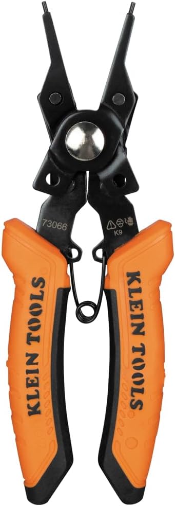 Klein Tools 73066 Convertible Snap Ring Pliers, 6 in-1 Internal and External Modes, Interchangeable Heads with Straight, 45- Degree and 90-Degree Angles