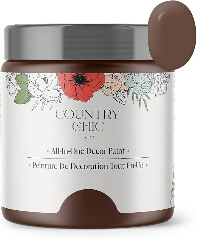 Country Chic All-in-One Chalk Paint for Furniture, Cabinets, Home Decor, Eco-Friendly, Matte Finish, Built-In Primer & Top Coat for Wood, Metal - Leather Bound (Chocolate Brown) - 4 oz (118 ml)