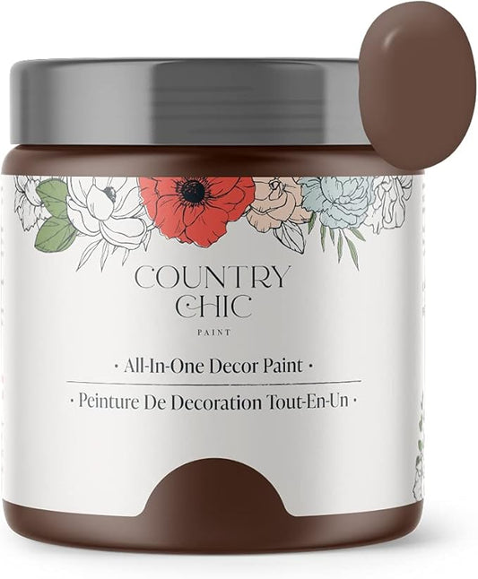Country Chic All-in-One Chalk Paint for Furniture, Cabinets, Home Decor, Eco-Friendly, Matte Finish, Built-In Primer & Top Coat for Wood, Metal - Leather Bound (Chocolate Brown) - Pint 16 oz (475 ml)