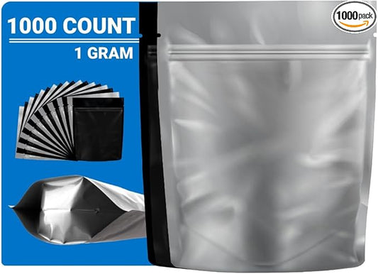 Mylar Bags Smell Proof 1 Gram Black/Clear - 1000 Count 4.125"X3.35" 6mill Thickness - Packaging Bags - Mylar Bags For Food Storage - Resealable Bags - Smell Proof Bags