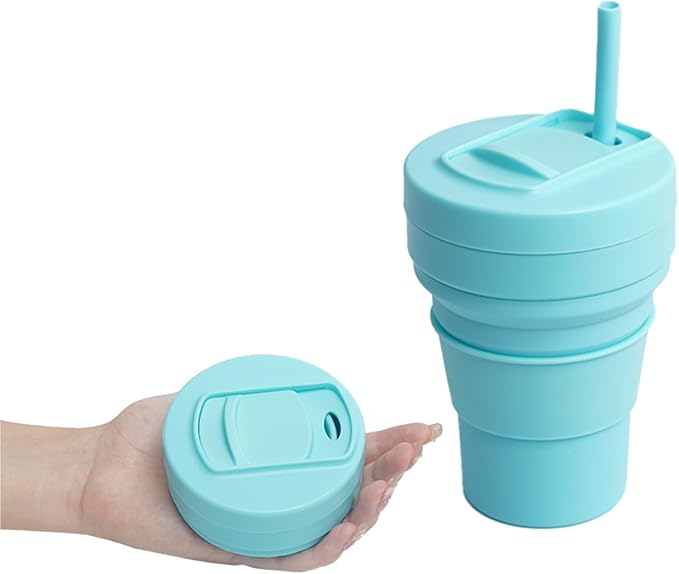 collapsible cup with Straw, Kids Insulated collapsible cups for traveling Leakproof Cup, Portable 350ml Foldable Travel Straw camping cup for Picnic,Hiking,Sports,Camping(green)