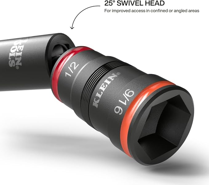 Klein Tools 32984 Impact Flip Socket Set with Swivel Adapter, 6-Piece, 25-Degree Swivel Head, SAE Hex Sizes, Nut Driving, Impact-Rated