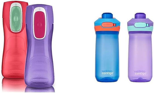 Contigo Trekker and Jessie Kids Water Bottles with Leak-Proof Lids, 14oz Dishwasher Safe Kids Water Bottles (2-Pack)