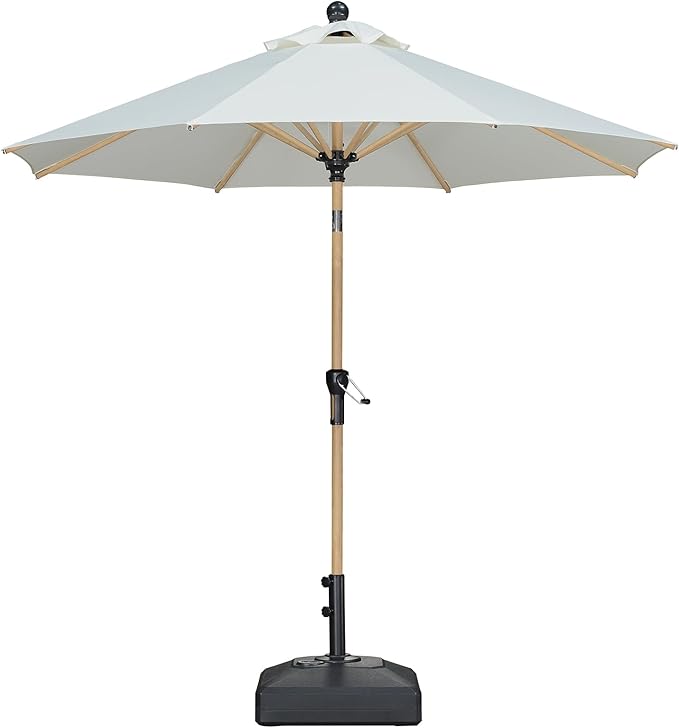 PURPLE LEAF 9 Feet Patio Umbrella Outdoor Table Umbrella Aluminum Round Market Umbrella with Push Button Tilt & 8 Sturdy Ribs and Crank Commercial Sun Umbrella for Garden Patio Balcony, Cream