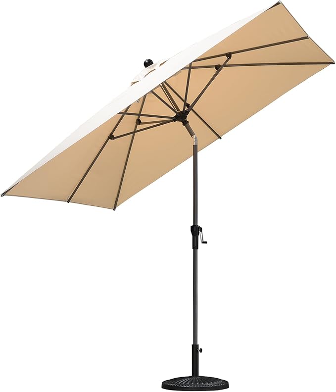 PURPLE LEAF 8' x 8' Square Patio Umbrella Outdoor Table Umbrella Aluminum Frame Market Umbrella Sun Umbrella with 8 Sturdy Ribs & Tilt for Garden Deck Lawn & Pool Beige