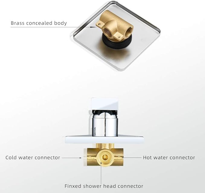 Single Function Shower Trim Kit with Rough-in Valve, Bathroom Rain Shower Set Rainfall Shower Faucet System with Square Stainless Steel Metal Shower Head, Polished Chrome