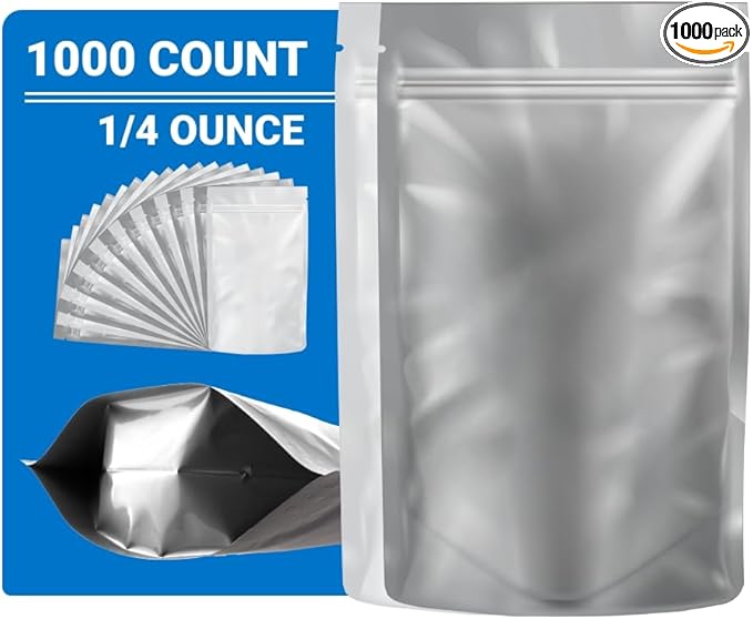 Mylar Bags Smell Proof 1/4 Ounce White/Clear - 1000 Count 6.7" X 4" 6mill Thickness - Packaging Bags - Mylar Bags For Food Storage - Resealable Bags