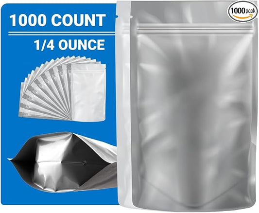 Mylar Bags Smell Proof 1/4 Ounce White/Clear - 1000 Count 6.7" X 4" 6mill Thickness - Packaging Bags - Mylar Bags For Food Storage - Resealable Bags