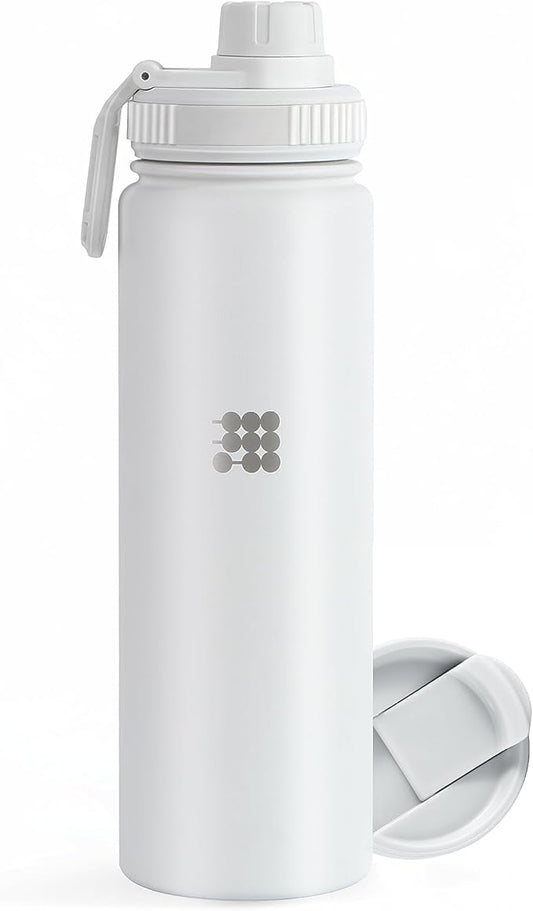 Cubitt Insulated Sports Hydro Water Bottle 24 oz, 2 Lids (Coffee Lid and Wide Mouth Twist Sports Lid), Stainless Steel, Double Walled. Cold for up to 24 hours, Hot for up to 12 hours. (White 24 oz)