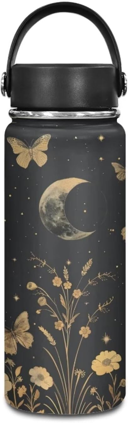 Moon Butterfly Insulated Water Bottle 20 Oz Stainless Steel Leak Proof Vacuum Easy to Clean Lightweight Keeps Cold and Hot Great for Travel Hiking Biking Running