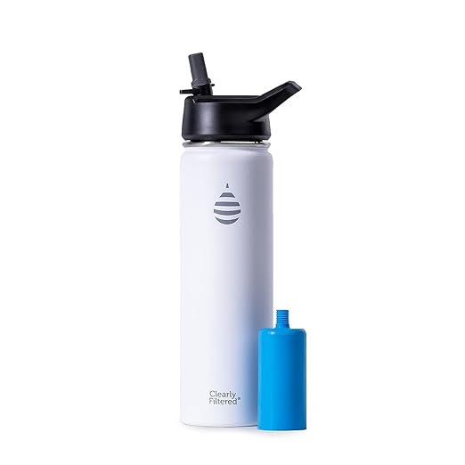 Clearly Filtered 20oz Water Bottle/Targets 220+ Contaminants/Double-Wall Insulated Stainless Steel Filtered Water Bottle BPA/BPS-Free Phthalate-Free Filters Fluoride Lead Chlorine (White)
