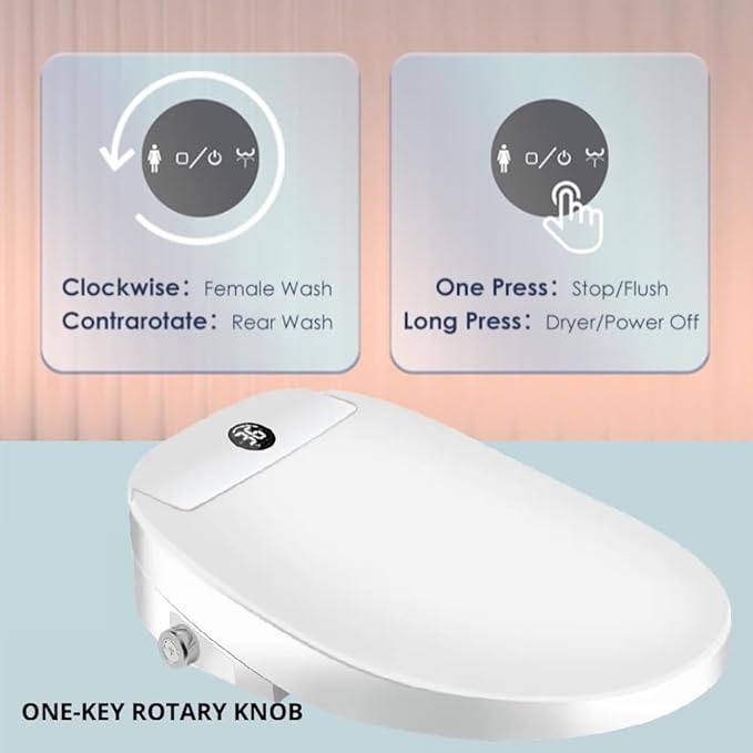 Electric Bidet Toilet Seat, Filtered & Unlimited Warm Water, 8 Modes Spa Wash, Warm Air Dryer, Heated Seat, Self-Clean Stainless Steel Nozzle, HD Night Light. 10-year warranty. (TB-48E,Elongated)