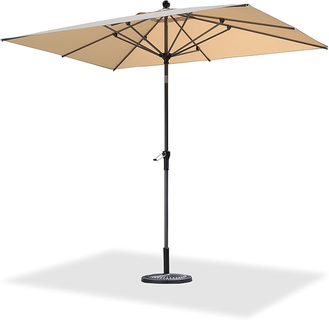 PURPLE LEAF 9' x 6' Rectangular Patio Umbrella Outdoor Table Umbrella Aluminum Frame Market Umbrella Sun Umbrella with 8 Sturdy Ribs & Tilt for Garden Deck Lawn & Pool Beige