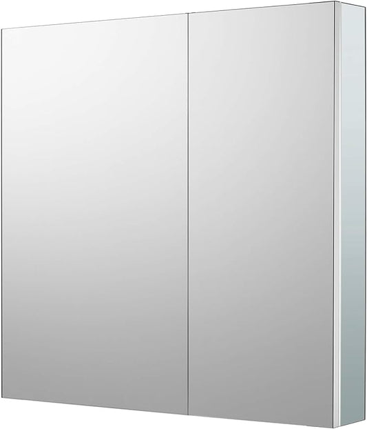 Sunrosa Aluminum Bathroom Medicine Cabinet with Mirror Door, 36"27.5" Wall-mountable and Recessed-in Cabinet, 2 Asymmetrical Doors Organizer