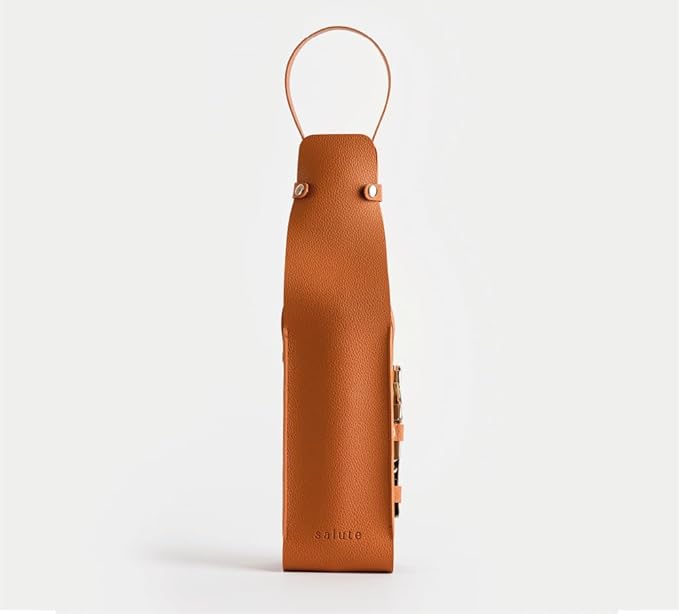 NEW Salute Wine Bottle Carrier with Corkscrew | Vegan Leather Tote Gift Bag Corporate Gift idea Picnic Travel Tastings Wine Gift Beach Party BYOB Restaurant Valentines Day (Tan)