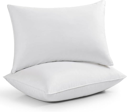 Goose Down Feather Pillows, Soft Bed Pillows Standard Size Set of 2, 100% Soft Cotton Shell, Bedding Pillow for Back, Stomach or Side Sleepers