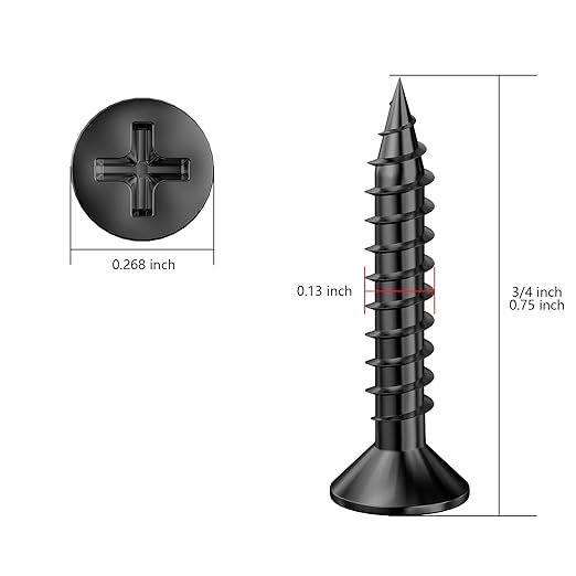 (600Pcs) #6x3/4 Black Wood Screw Quick Metal Self Tapping Flat Head