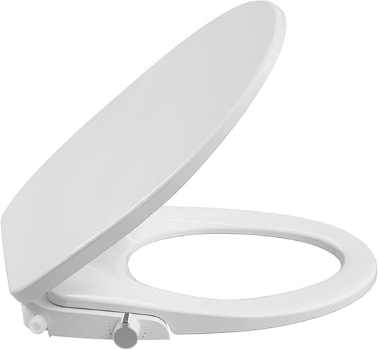 Bidet Toilet Seat for Elongated Toilet, PP Non-Electric Cold Water Bidet Attachment with Self-Cleaning Spray Nozzle, Hygienic Toilet Seat Cover for Women, Easy to Install, White, 19 Inch