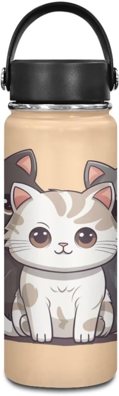 Cat Insulated Water Bottle with Handle Stainless Steel Water Bottle 20 Oz Travel Cup Reusable for Travel Camping Hiking Bike Sports Gym & Office