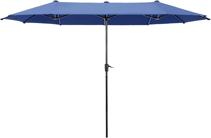 HERA'S PALACE 13 ft Large Patio Umbrella Double-Sided Twin Outdoor Market Umbrella with Crank, Powerful UV Protective, Haze Blue
