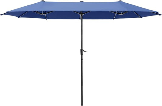 HERA'S PALACE 13 ft Large Patio Umbrella Double-Sided Twin Outdoor Market Umbrella with Crank, Powerful UV Protective, Haze Blue