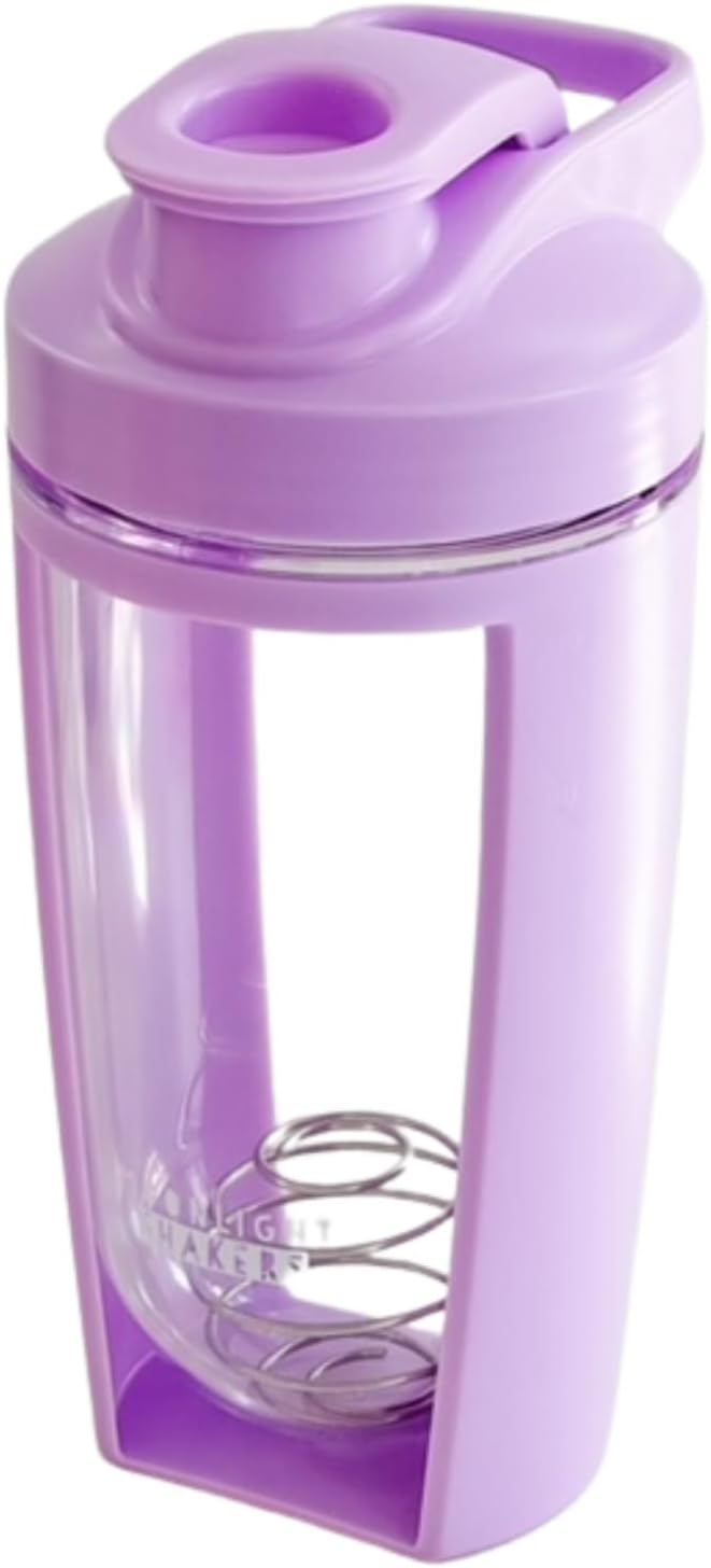 Moonlight Makers Purple 16oz Protein Shaker Bottle with Steel Whisk Ball, Leakproof Gym Bottle, Shaker Cups for Protein Shakes, Dishwasher Safe, Fitness Gifts, Preworkout Drink Mixer