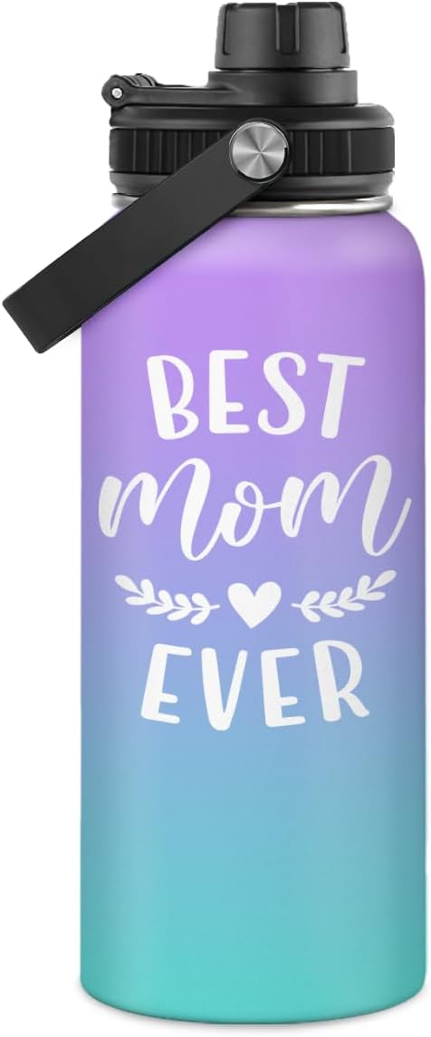 SANDJEST Best Mom Ever Water Bottle 32oz Stainless Steel Insulated Water Bottles - Gifts for Moms from Son Daughter - Mothers Gifts for Birthday Christmas