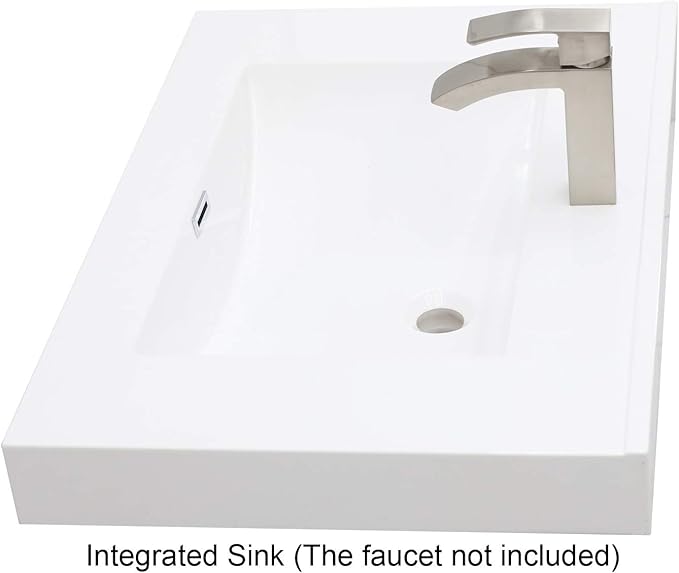 30" Freestanding Bathroom Vanity,Brown. White Integrated Countertop