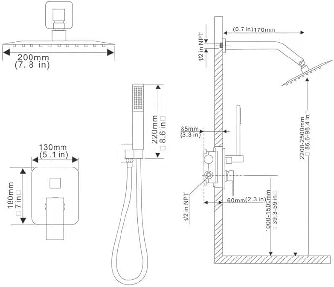 Brushed Nickel Shower System with 8'' Rainfall Shower Head, Handheld Shower head, Bathroom Luxury Rain Mixer Shower Combo Set Wall Mounted Shower Faucet Rough-in Valve and Trim Kit