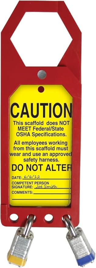 Accuform TSS902 Plastic Secure-Status Tag Holder, Default Legend Danger DO NOT USE Scaffold OR Climber, 10" Length x 3-1/2" Width x 3/8" Thickness, Red