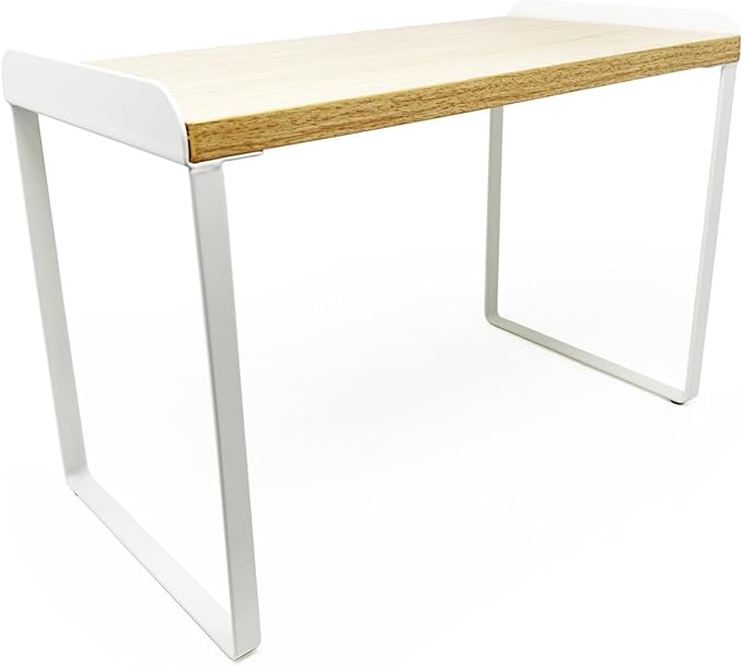 Mitus Shelf Organizer and Storage, Tiered Wood Cabinet Rack for The Kitchen Counter, Bathroom Counter, Pantry Cupboard, Office Desk Bookshelf, 12" Wide Natural and White (Large)