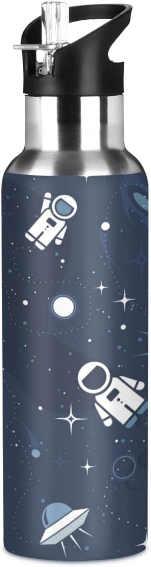 Blueangle 22 OZ Cartoon Astronaut Water Bottle with Straw - BPA Free Leakproof Stainless Steel Water Bottle for Women Men Water Jug for Fitness Gym Outdoor Sport