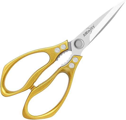 Kitchen Scissors, Heavy Duty Sharp Kitchen Shears, Dishwasher Safe, Multipurpose Cutting Scissors for Kitchen, Meat, Chicken, Fish, Poultry, Herbs, Bread, Kitchen Gadgets, Gift (Gold)