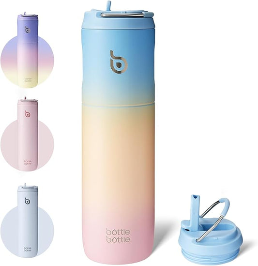 BOTTLE BOTTLE Insulated Water Bottle 24oz with Straw Lid and Handle for Sports Travel Gym Stainless Steel Water Bottles Double-Wall Vacuum Metal Thermos Bottles Leak Proof BPA-Free