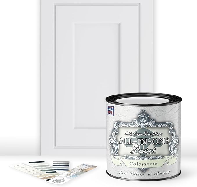 ALL-IN-ONE Paint, Durable cabinet and furniture paint. Built in primer and top coat, no sanding needed. Includes our 30 featured color card - Colosseum (white with subtle gray undertone), 8oz Sample
