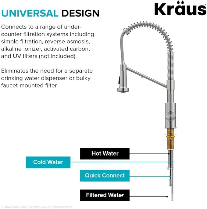 KRAUS Bolden 2-in-1 Commercial Style Pull-Down Single Handle Water Filter Kitchen Faucet for Reverse Osmosis or Water Filtration System in Spot-Free Stainless Steel/Matte Black, KFF-1610SFSMB