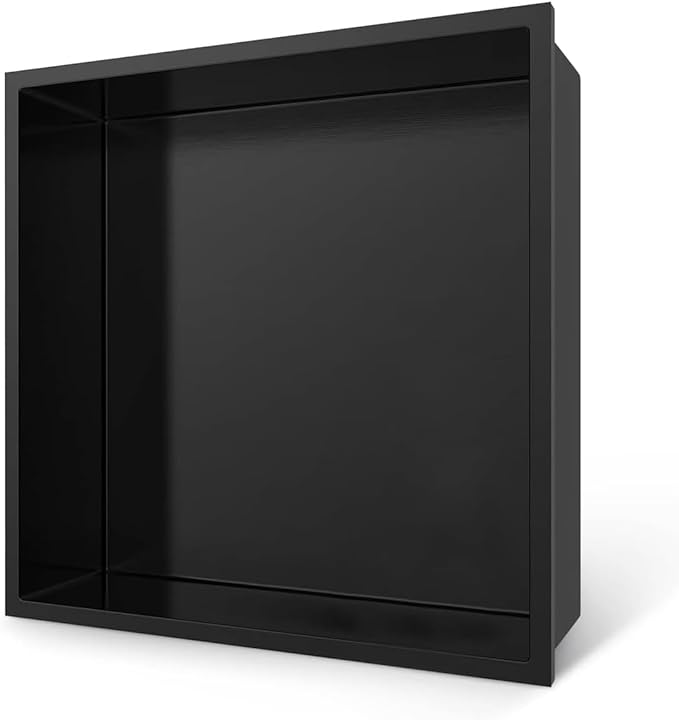 Shower Niche - 12 x 12, Matte Black Stainless Steel Recessed Shower Niche for Bathroom Storage, No Tile Needed, Over Mount Installation