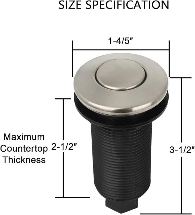 Akicon Garbage Disposal Air Switch with Air Hose, Sink Top Push Button Replacement for Air Switch Garbage/Waste Disposal Outlet (Brushed Nickel)