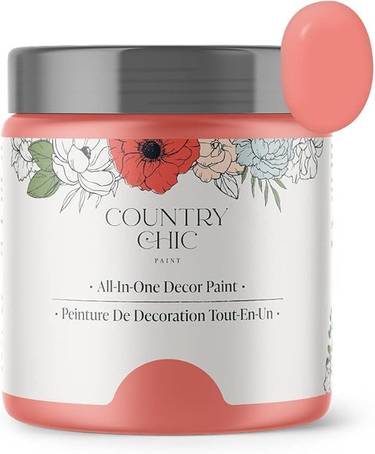 Country Chic All-in-One Chalk Paint for Furniture, Cabinets, Home Decor, Eco-Friendly, Matte Finish, Built-In Primer & Top Coat for Wood, Metal - Sunset Glow (Coral Pink) - Pint 16 oz (475 ml)