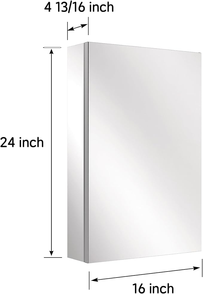 16’’×24’’ Bathroom Mirror Cabinet Soft-Close Medicine Cabinet with Mirror Door, Adjustable Shelves, Recessed/Surface Mount, Blum Hinge, Right Swing