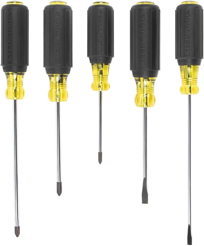 Klein Tools 85805 Screwdriver Set, Made in USA, Multi-Purpose Precision Machined Tips, (3) Phillips, (2) Slotted, Cushion-Grip Handle, 5-Piece