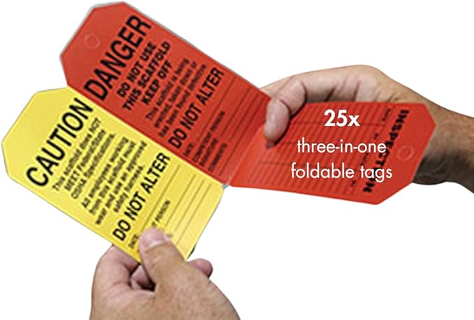 AccuformNMC Danger/Caution/Attention, Pack of 25 PF-Cardstock Scaffold Status Tag, Legend, 5.75" x 3.25", Black on Green/Yellow/Red, TSS200CTP, American Made Safety Tags, Signs, and Labels