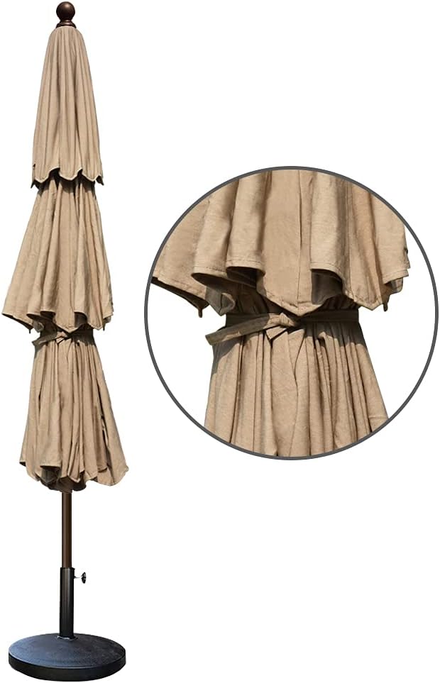 EliteShade USA 10-Year-Non-Fading 9Ft 3 Tiers Market Umbrella Patio Umbrella Outdoor Table Umbrella with Ventilation, Heather Beige
