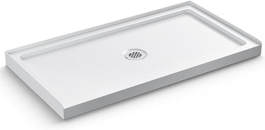 60"x 32" Shower Base, Center Drain Single Threshold Shower Pan with Slip Resistant Textured Surface, Stainless Steel Drain Cover（Center）