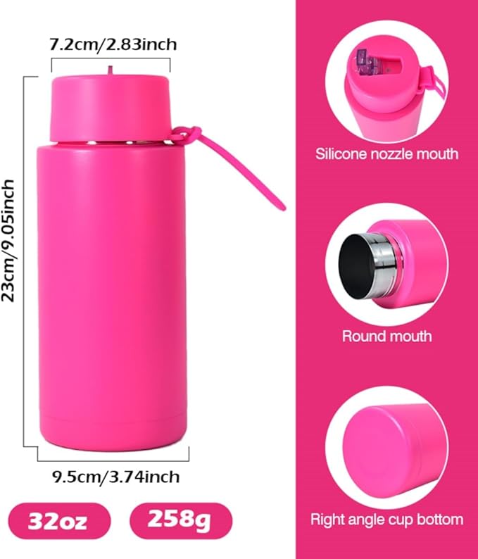 AGH Stainless Steel Insulated Bottle with Straw, 30oz Double Wall Vacuum Insulated Water Bottle, Wide Mouth Thermos Water Bottle for Hot Drinks/Cold Drinks, Travel Water Bottles for Gym & Sport