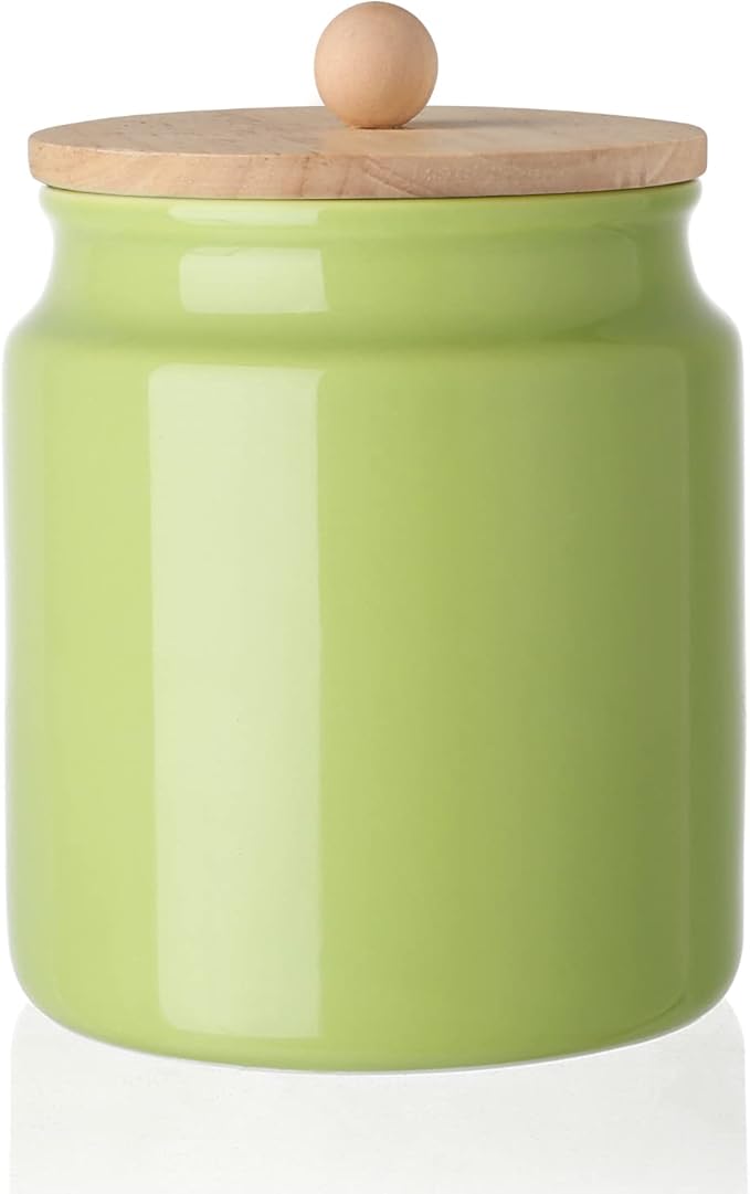 Sweejar Ceramic Kitchen Canisters, 28 FLOZ Porcelain Food Storage Jar with Airtight Seal Wooden Lid, Home Container Serving for Coffee Beans, Tea-leave, Sugar, Salt and More, Tool Bucket (Green)