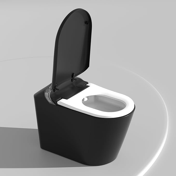 WinZo Luxury Smart Toilet with Elongated Heated Bidet Seat, Auto Flush, LED Display, Multiple Wash Modes with Starry Night Light Warm Comfort with ADA Height,Matte Black